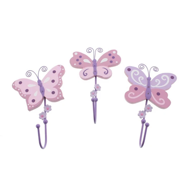 Koala Baby Pink 3PC Nursery Hooks Butterfly Wall Decor Set O/S  3117