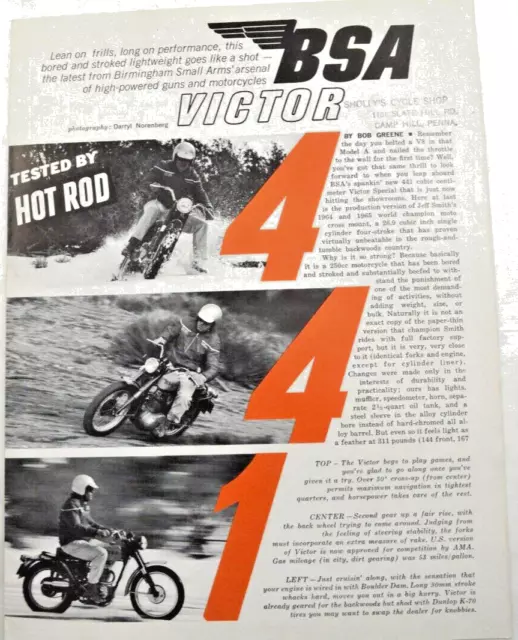 1965 BSA Victor 441 Dealer Reprint from Hot Rod March 1965 Brochure