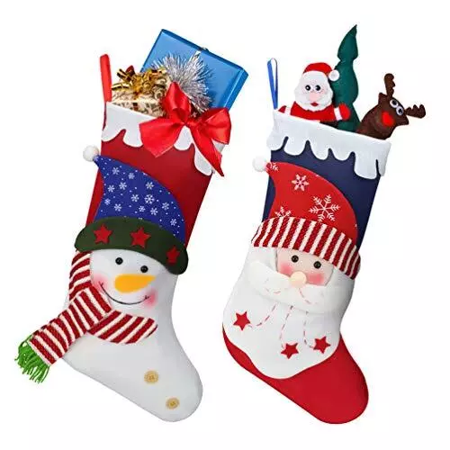 Oladwolf - Set di 2 calze natalizie con Babbo Natale e pupazzo di neve, (c6W)