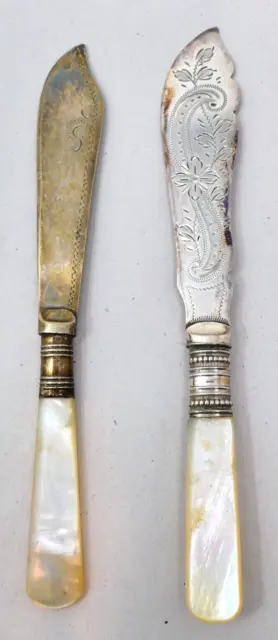 Mother of Pearl Handled Master Butter Knives Silver Plated Lot of 2