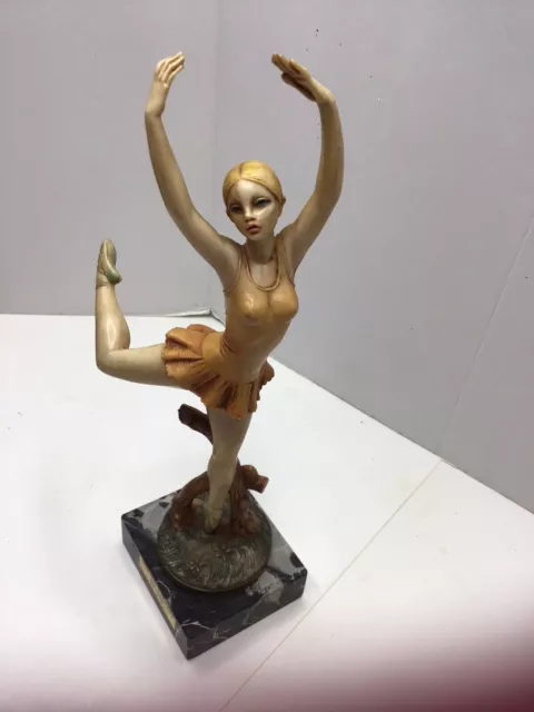 Fontanini Ballerina Figurine Statues On Carrara Marble Base Italy 352 Vintage