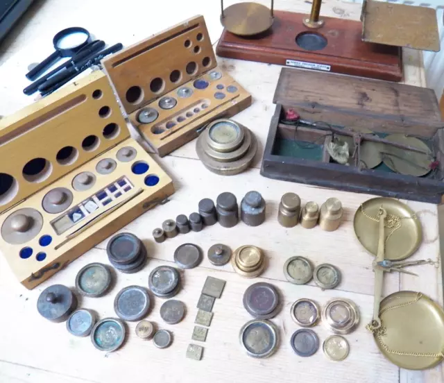 Apothecary Scales, Beam Scales, Large Collection Of Weights