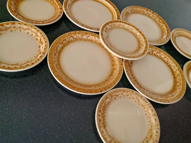 10 RARE JACKSON CHINA RESTAURANT WARE BROWN DRIP PLATES Vintage MID CENTURY