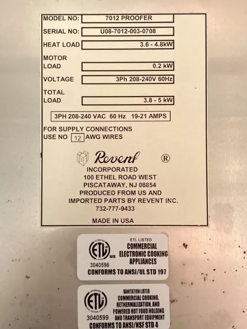 Revent 7012 Single Door two Rack Proofer-Stainless Steel, Digital Control