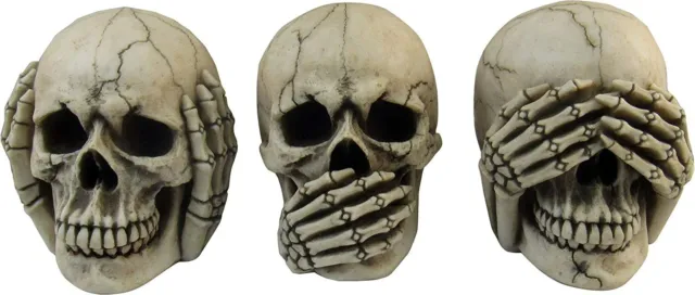 Three Wise Skulls - See Hear Speak No Evil Realistic Mini Skull, Halloween