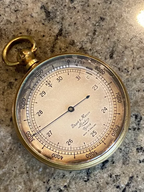 Vintage Short & Mason Pocket Altimeter Barometer Pocket Watch Style Brass Case