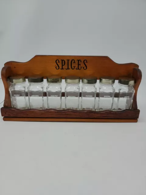 Vintage GRIFFITHS CRYSTAL FOOD PRODUCTS Spice Rack And Jars. Clear Glass