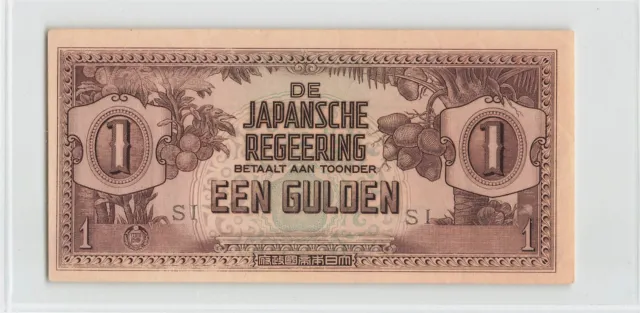 NETHERLANDS INDIES 1 Gulden 1942, P-123c Orig EF-AU, Japanese Gov't WWII.#1.  B2