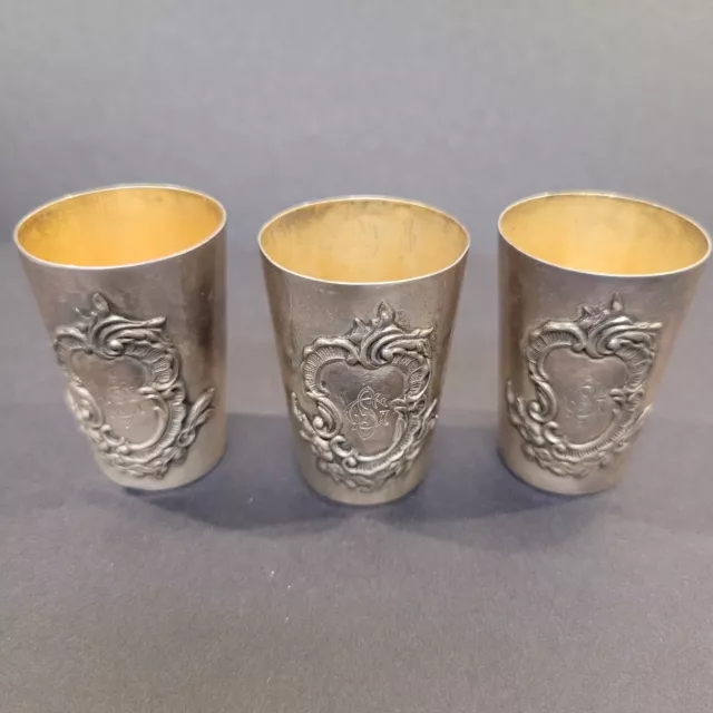 Lot of 3 Antique 1 3/4" German 800 Silver Cups Small Crescent Moon Crown Munich?