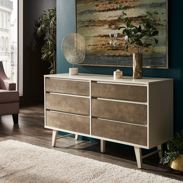 Gemma Butter White and Light Charcoal Finish 6-Drawer Light Charcoal 6-Drawer Dr