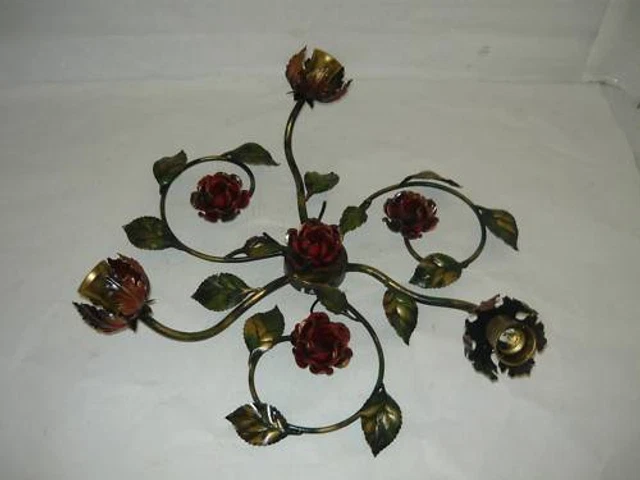 Lustre Plafonnier Fer Forgé Feuilles – 1 Lumière, Multicolore, IP44, Neuf
