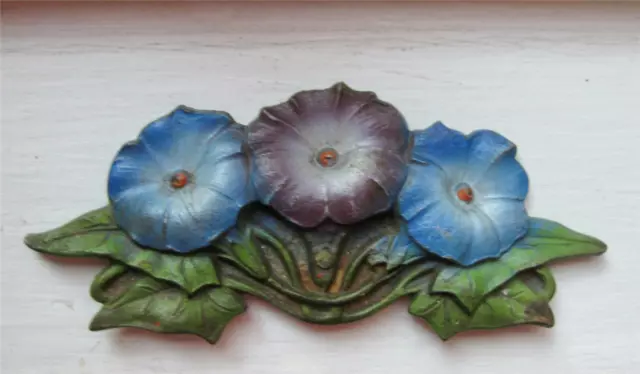 old vintage CAST IRON Painted MORNING GLORIES Hardware 4 Tie Back ? Decorative