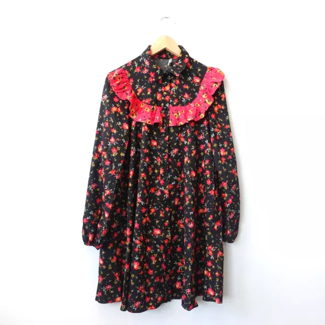 Floral Dress Womens Small Black Mini Shirt Ruffle Maternity Allover Prairie ASOS