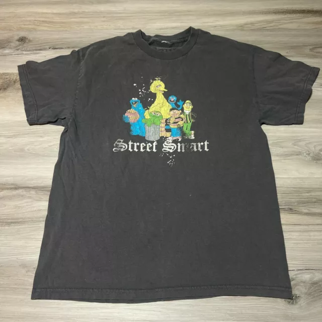 Sesame Street Shirt Mens Large Dark Gray Street Smart Big Bird Graphic EUC