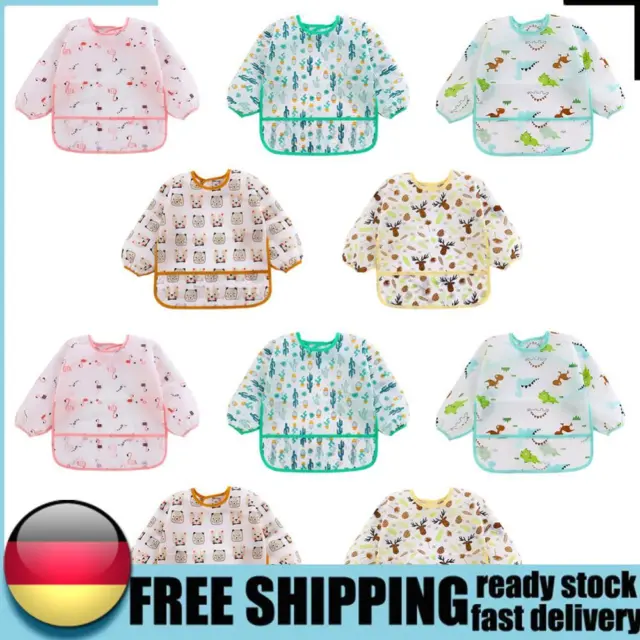 Cute Baby Feeding Bibs Kids Waterproof Long Sleeve Feeding Apron Children One DE