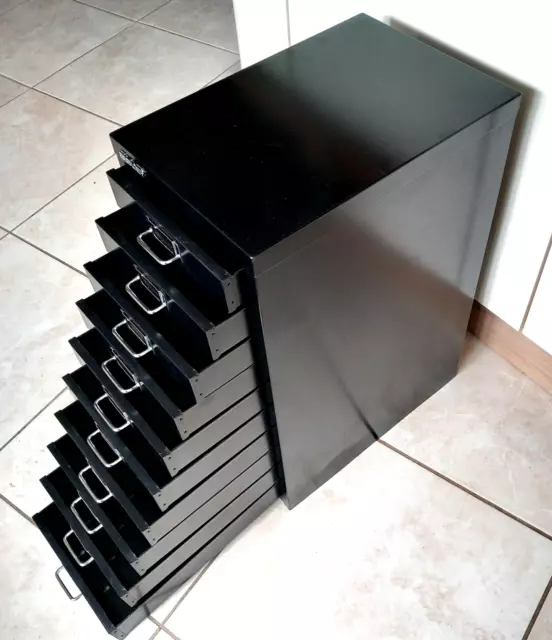 Bisley Black 10 Drawer A4 Flat Filing Cabinet Excellent Condition (59x41x28cms)