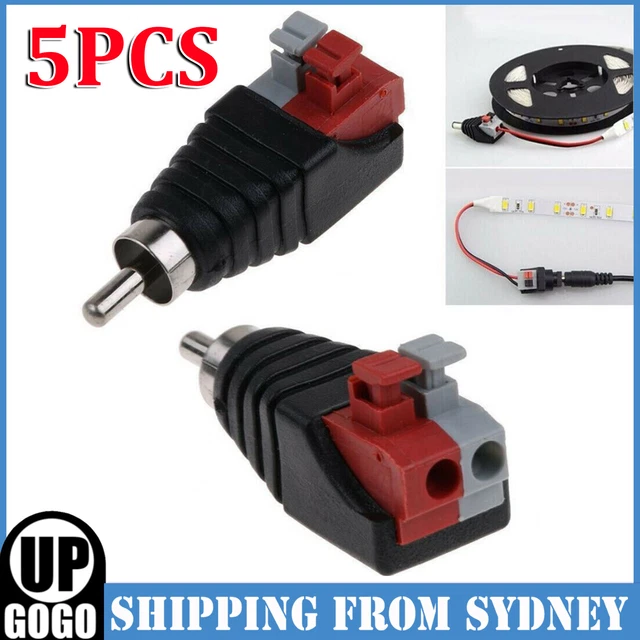 5Pcs Speaker Wire A/V Cable to Audio Male RCA Connector Adapter Jack Press Plug