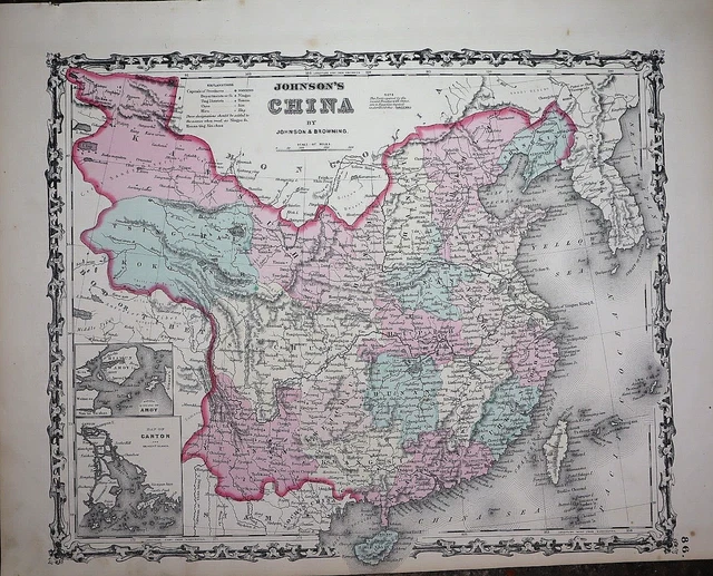 1863 Johnson's Atlas Map ~ CHINA (14x18) ~Free S&H #756