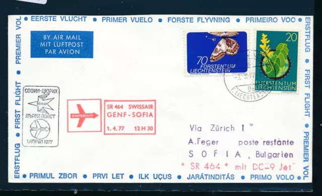 1571) Switzerland, SR FF Zurich - Sofia 1.4.77, letter from Liechtenstein