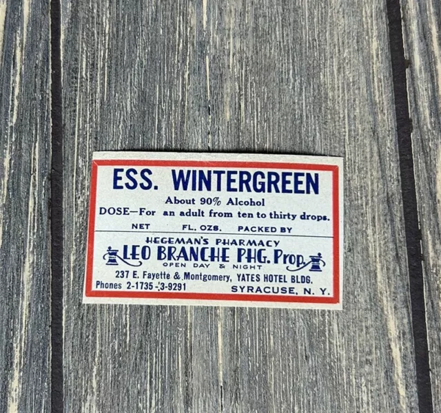 Vintage ESS Wintergreen Hegemans Pharmacy Leo Branche PHG Prop Advertisement