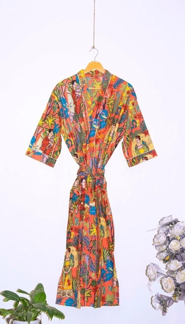 Kimono Long Frida Kahlo – Coton Imprimé – Femme – Pyjama/Robe De Chambre – Taille Unique