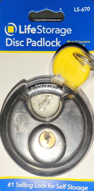 Life Storage Disc Lock 2.75" Stainless Steel Padlock LS-670 With 2 Keys NOS new