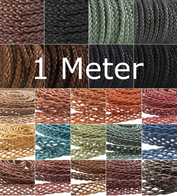 Correa de Cuero, Cuero Plano Trenzado - Ancho: 4mm, 5mm, 12mm, 15mm-1 Metros