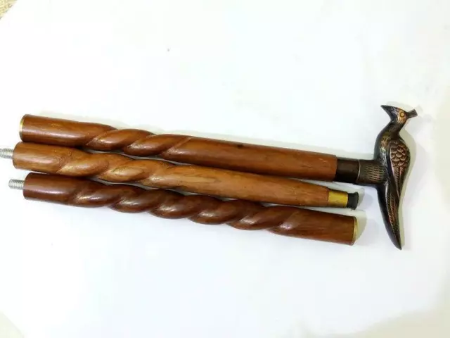 Easy 3 Fold Derby Antique Victorian Design Solid Brass Wooden Walking Stick Cane 2