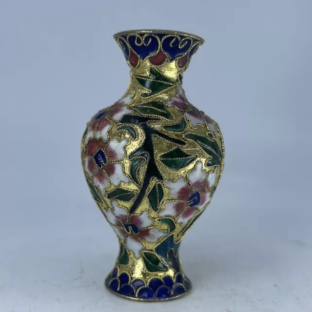 Vintage Oriental Hand Made Cloisonné Metal Miniature Vase Gold, Green, Blue,Pink