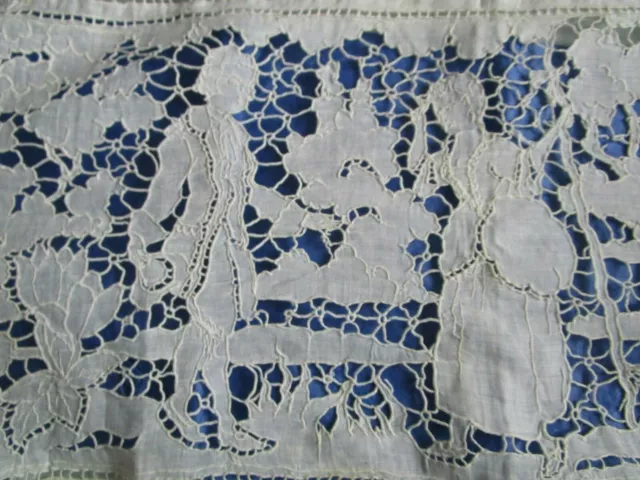 Antique Handmade Figural Lace Pillow Cover 34.50"x13" Bridal Bed Pillow Boudoir