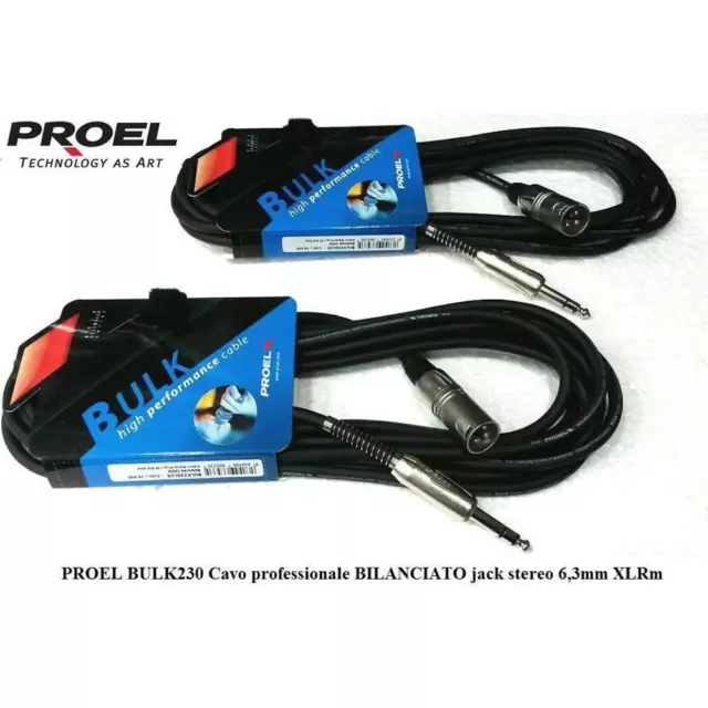 PROEL BULK230LU5 coppia cavi bilanciati professionali XLR JACK 5 metri 2 UNITA'