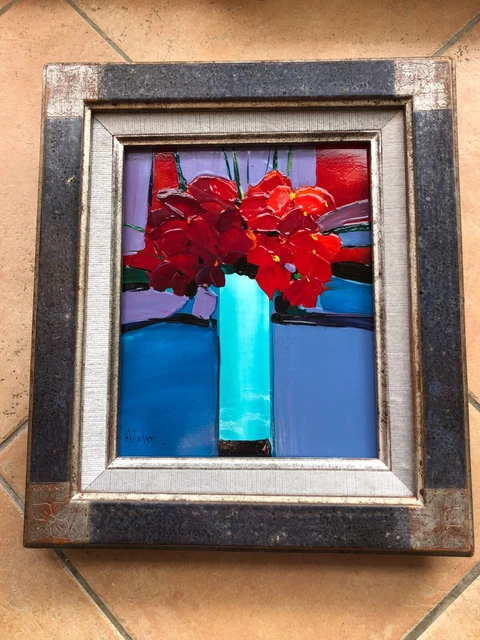 Tableau FLEURS ROUGES - style et signature non identifié / environs 1930 ?