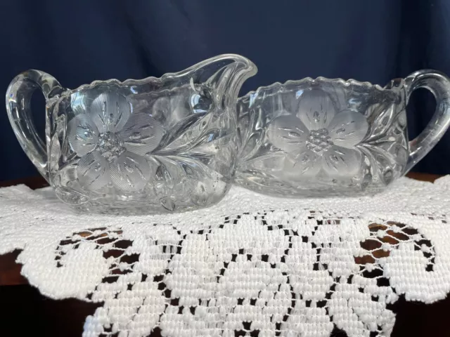 Lancaster Cornflower Sugar & Creamer American Brilliant Cut Crystal