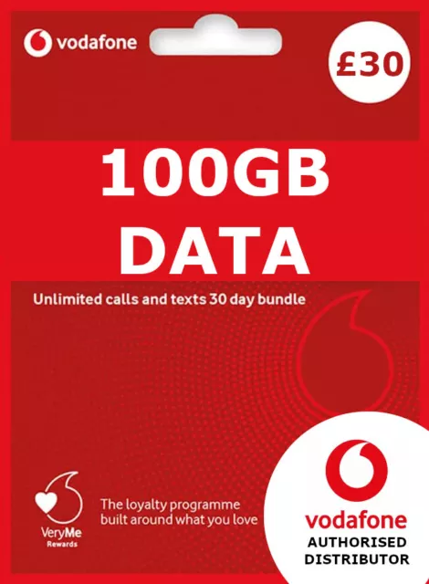 Vodafone Pay as You Go Sim Card Preloaded with £30 Bundle 100GB DATA Vodaphone