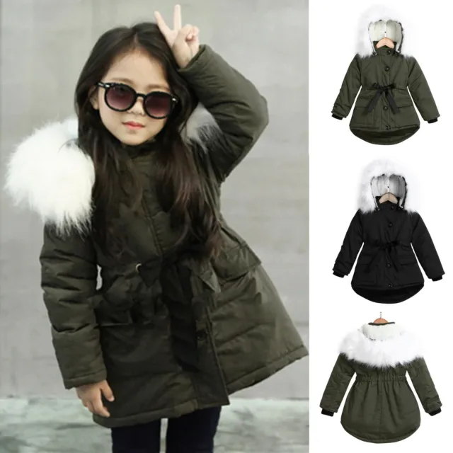 Winter Toddler Baby Girls Fur Hooded Padded Coat Kids Long Thick Warm Jacket