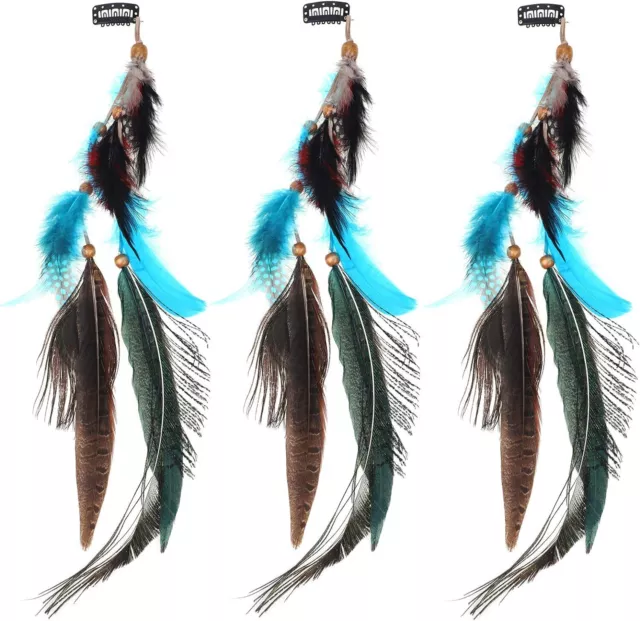 MWOOT Pack of 3 Clip In Feather Hair Extensions, Peacock Feathers Extension for