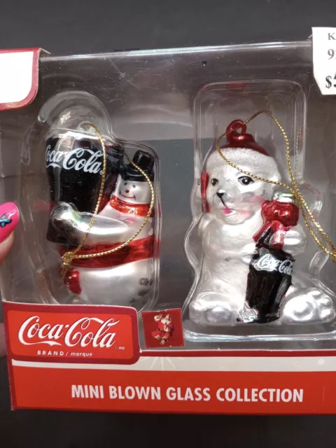 Vintage Coca Cola Snowman and Polar Bear Mini Blown Glass Collection