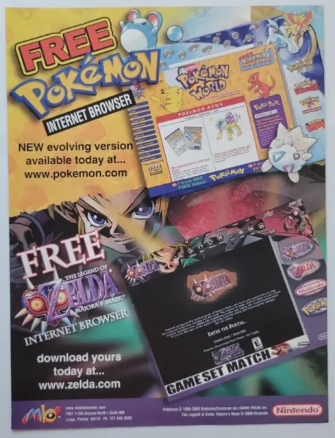 2001 Pokemon Zelda Majora's Mask Internet Browsers Nintendo Power Ad 8x10.5"