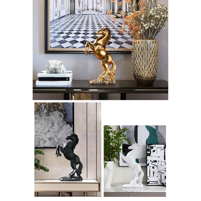 Pferdestatue Aus Kunstharz Auf Sockel – Schwarz, 30,5 Cm Hoch, Elegante Tischdeko Für Wohnzimmer & Büro