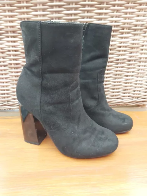 BOOHOO SIZE 5 Black Suede Ankle Boots 4 1/4