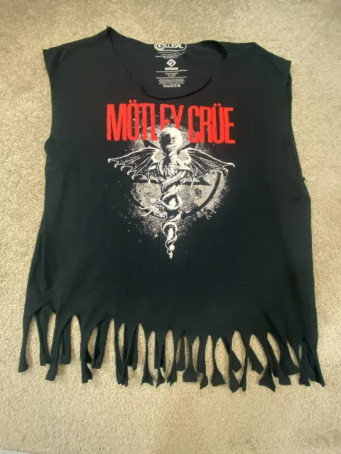 Motley Crue Womens Shirt XXL Extra Extra Large Black Rock Custom Cut Off Sleeves