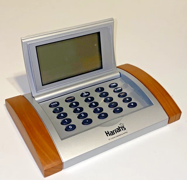 Harrah's St Louis Casino Hotel Desk Top Calculator Light Wood & Silvertone