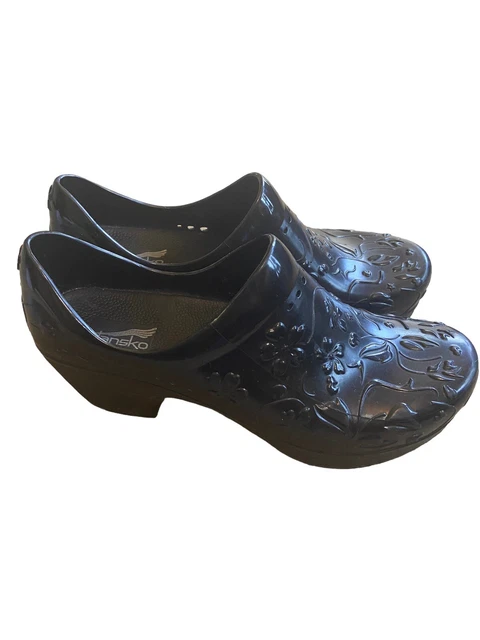 Dansko Pixie Black Rubber Clog Comfort Shoes Womens Sz 39 US 8.5-9 Nurse Floral