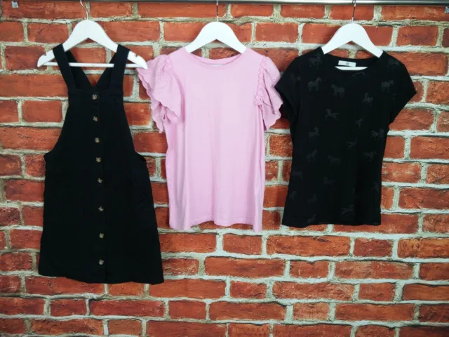 Girls Bundle Age 9-10 Years M&S H&M Matalan Pinafore Dress Tee Black Denim 140Cm