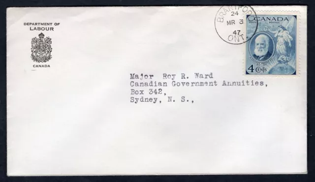 Canada 1947 FDC Cover. Alexander Graham Bell. Department of Labour