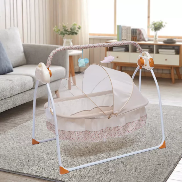 Electric Baby Crib Cradle Rocking Basket Auto-Swing Bed Bedside Bassinet Newborn