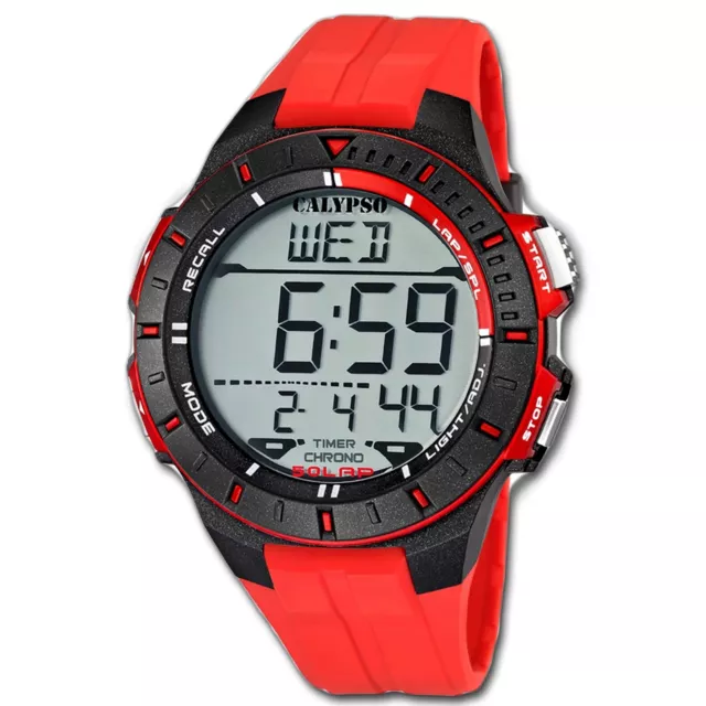 Calypso Herren Uhr Sport K5607/5 Kunststoff PUR Armbanduhr Digital rot UK5607/5