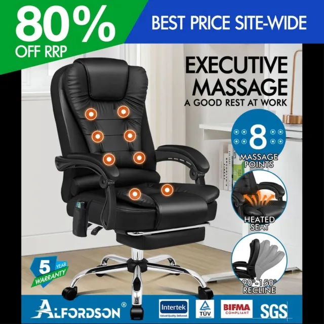 ALFORDSON Massage Office Chair Executive Heated Seat Gaming Racer PU Leather