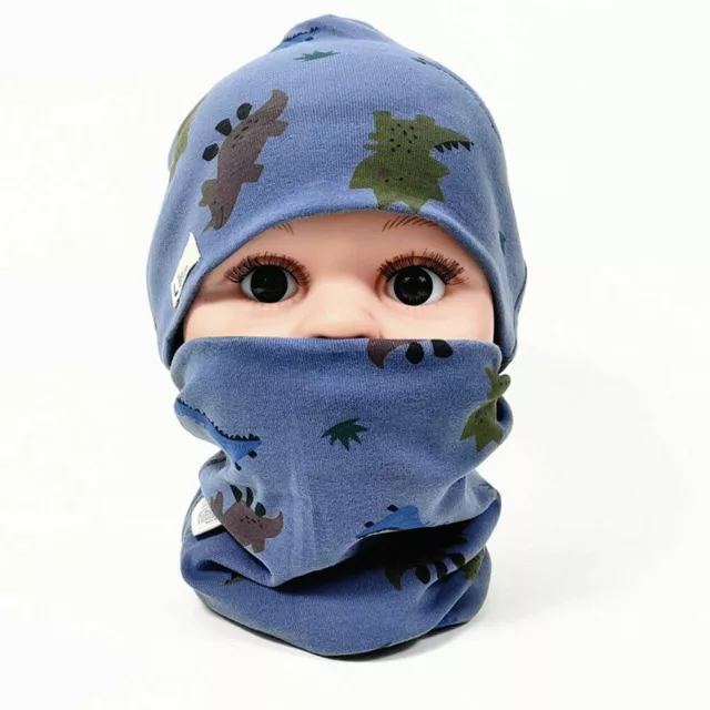 Toddler Baby Dinosaur Cotton Beanie Hat Scarf Set Kids Boys Spring Autumn Caps 2