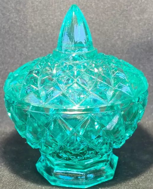 Green Vaseline Uranium glass covered candy dish coffee sugar jar mustard / blue